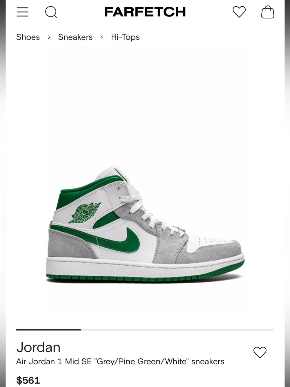 Air Jordan 1 Mid SE "Grey/Pine Green/White" sneakers